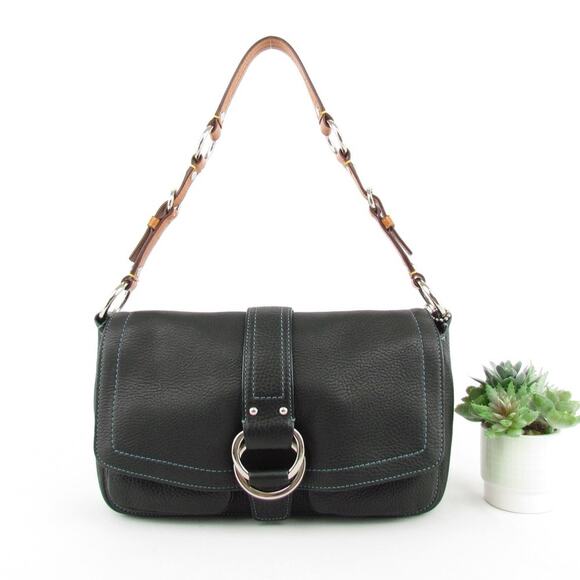 Coach Handbags - Authentic Coach Black Leather Buckle Flap Shoulder Bag